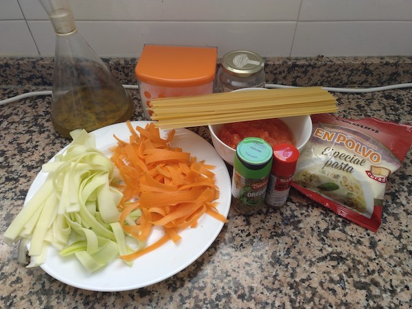 Ingredientes para los tallarines 2 colores
