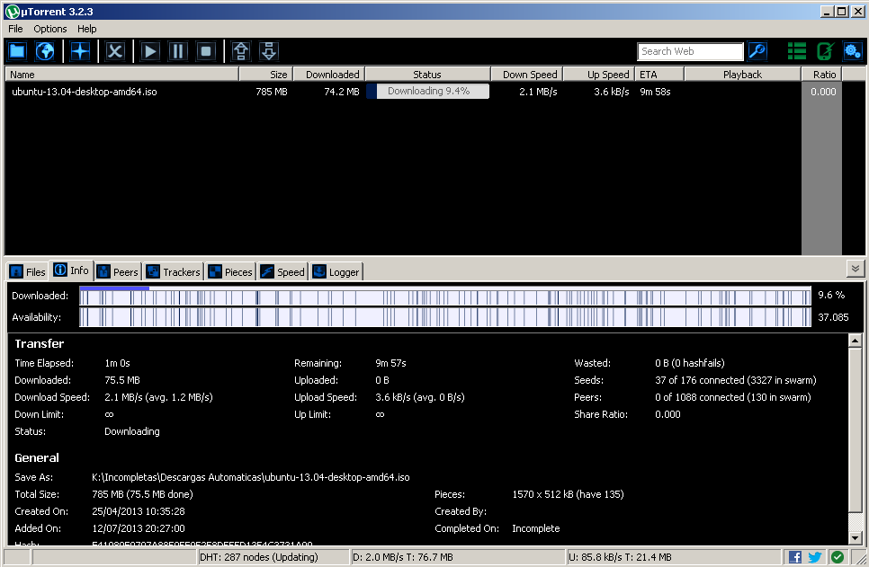 uTorrent con Black uTorrent Skin aplicado